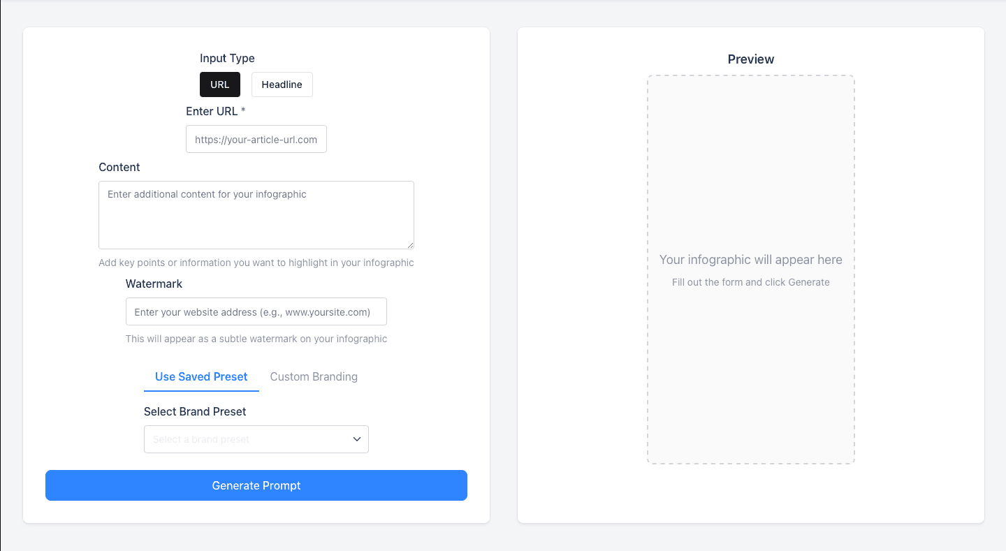 HeadlineGraphix application screenshot showing the create page interface